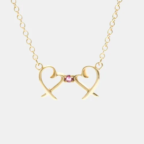 Tiffany & Co. Paloma Picasso Double Loving Heart 18k Rose Gold Pink Sapphire Women's Pendant Necklace