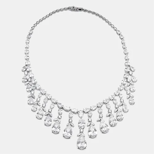 74 cts Pear, Oval, Round, Marquise Lab Grown Diamonds 18k White Gold Necklace