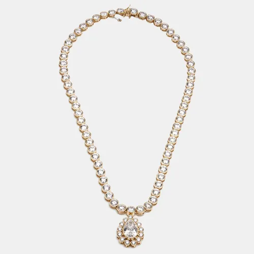 52 cts Pear, Round Lab Grown Diamonds 18k Yellow Gold Necklace