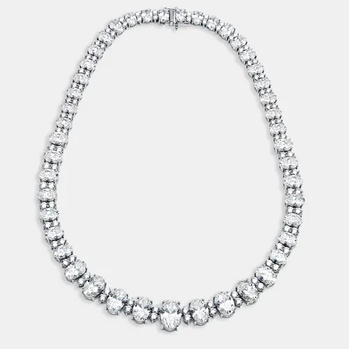 55 cts Oval, Round Lab Grown Diamonds 18k White Gold Necklace