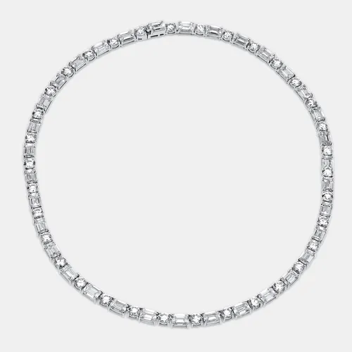 54 Cts Round Emerald 18K White Gold Lab Grown Diamonds Necklace