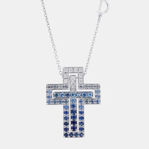 Damiani Belle Epoque 18k White Gold Sapphire Diamond Pendant Necklace