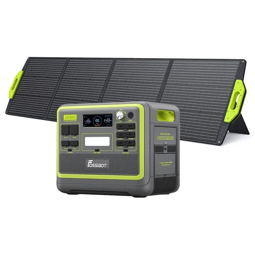 FOSSiBOT F2400 Portable Power Station + FOSSiBOT SP200 18V 200W Foldable Solar Panel, 2048Wh/640000mAh LiFePO4 Battery, 2400W(4600W Peak) Solar Generator, 3xAC RV Car USB Type-C QC3.0 PD DC5521 Pure Sine Wave Full Outlets, 1.5 Hours Fast Charging