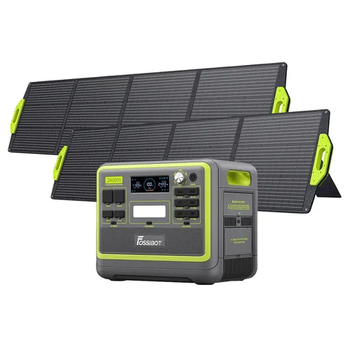 FOSSiBOT F2400 Portable Power Station + 2 x FOSSiBOT SP200 18V 200W Foldable Solar Panel, 2048Wh LiFePO4 Battery 2400W Output Solar Generator, 3xAC RV Car USB Type-C QC3.0 PD DC5521 Pure Sine Wave Full Outlets, 1.5 Hours Fast Charging