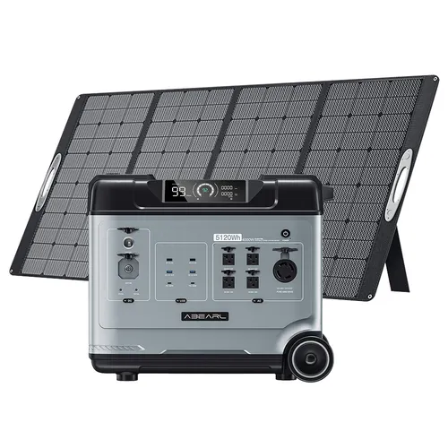 OUKITEL P5000 Pro Portable Power Station + 1 x OUKITEL PV400 400W Foldable Solar Panel, 5120Wh LiFePO4 Battery, 4000W AC Output, Smart Temperature Control, Dual 100W USB-C, Seamless UPS Battery Backup, 15 Outputs, App Control, with Wheels