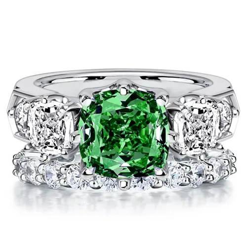 Italo Five Stone Emerald Sapphire Cushion Cut Engagement Ring Sets For Women
