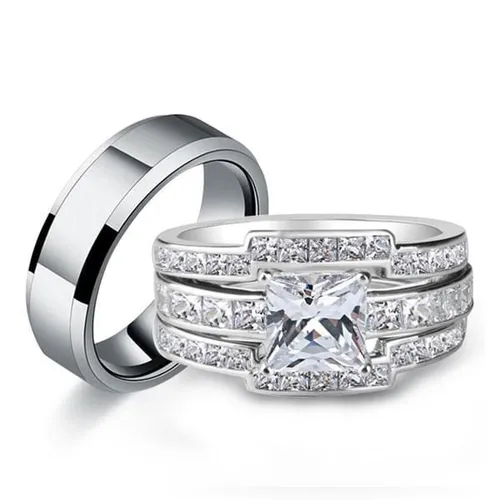 Italo Wedding Ring Sets His And Hers Princess Cut Couple Rings