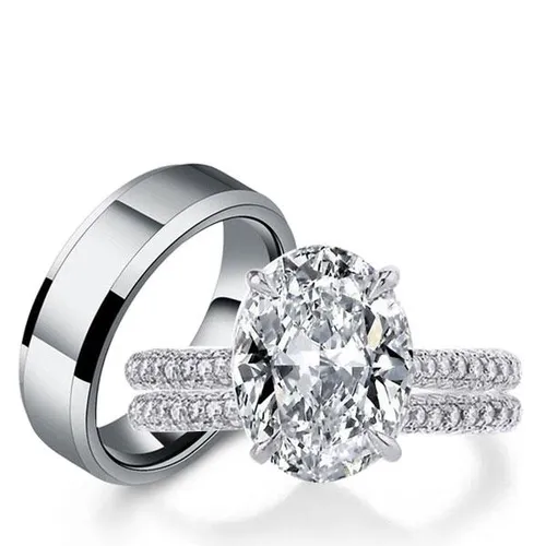 Italo Oval Cut Wedding Ring Sets His And Hers Couple Rings