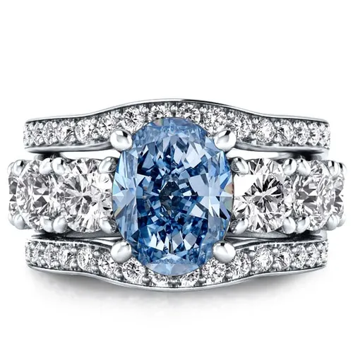 Iralo Oval Cut Blue Topaz Wedding Ring Set