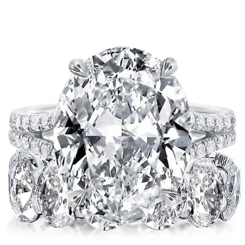Italo Oval Split Shank Created White Sapphire Bridal Set