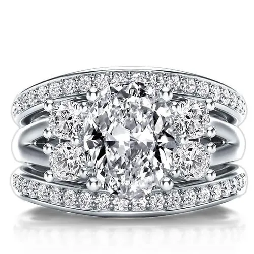Italo Five Stone Oval Created White Sapphire 3PC Wedding Set