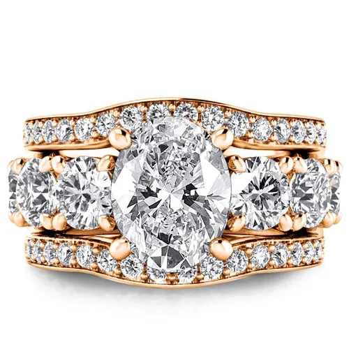 Rose Gold Seven Stone Oval 3PC Wedding Set