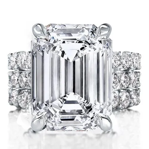 Italo Created White Sapphire Engagement Ring Set Emerald Cut Cocktail Ring Set 3pc Wedding Set