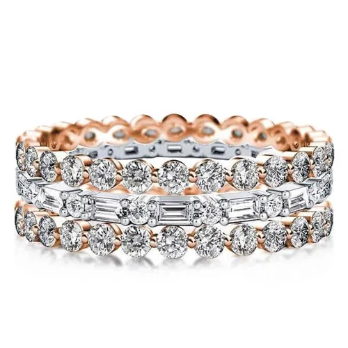 Eternity Triple Row Two Tone Rose Gold Stackable Band Set