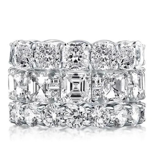 Triple Row Eternity Round & Asscher & Cushion Stackable Band Set