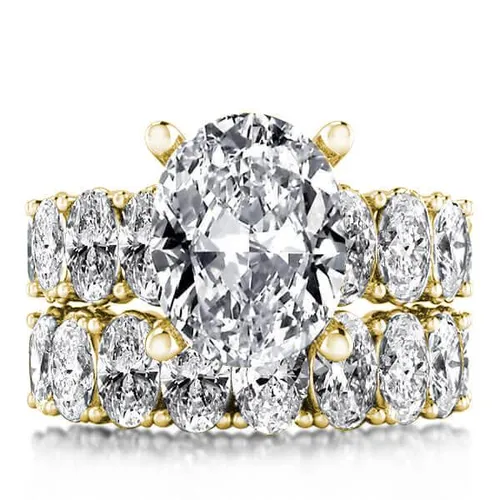 Italo Golden Oval Cut Engagement Rings Sets In 925 Sterling Silver