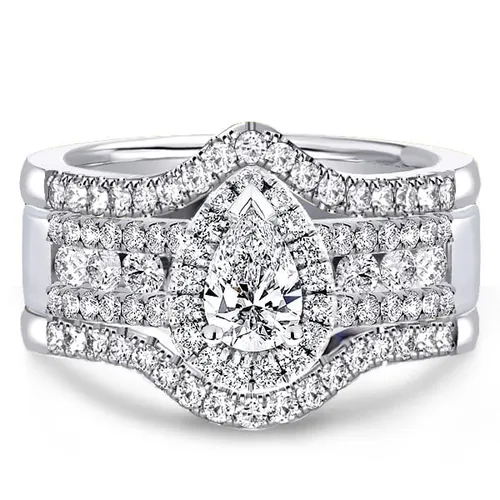 Italo Halo Pear Shaped 3 PC Wedding Sets