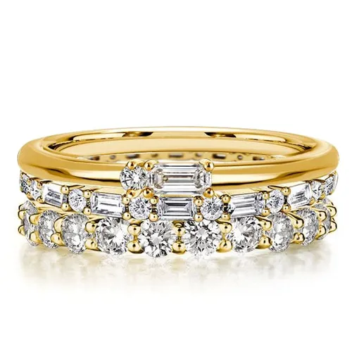 Italo Eternity Golden Baguette & Round Cut Stackable Band Set