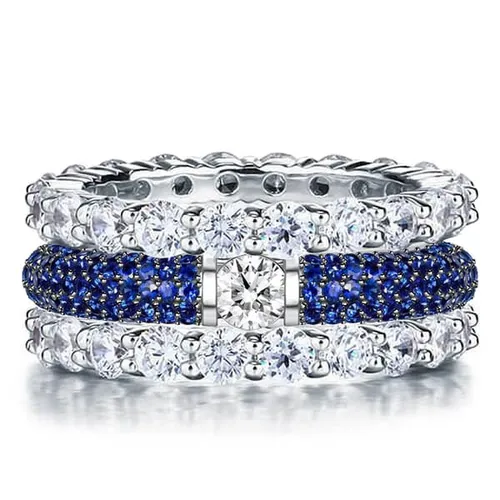 Italo Two Tone White & Blue Sapphire Stackable Band Set