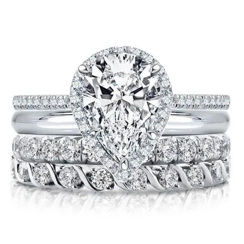 Halo Pear Created White Sapphire Bridal Set