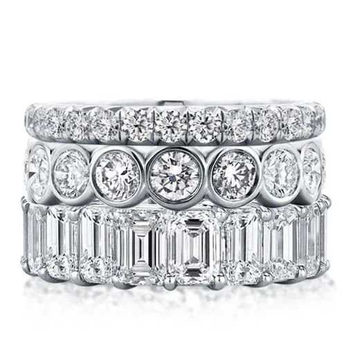 Italo Eternity Wedding Band For Women Silver Stackable Ring Set