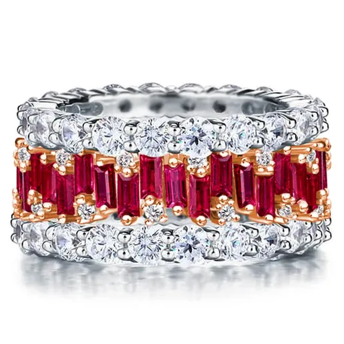 Two Tone Round & Baguette Eternity Ruby