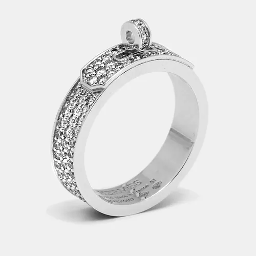 Hermès Kelly Diamonds 18k White Gold Ring Size 51
