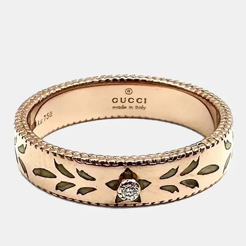 Gucci Icon 18k Rose Gold Enamel Diamond Ring EU 49