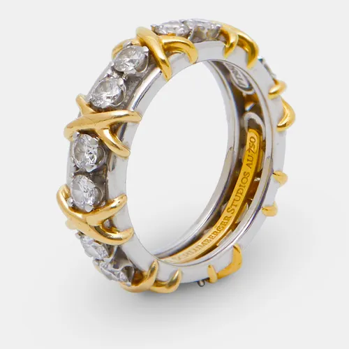 Tiffany & Co. Sixteen Stone Diamond 18k Yellow Gold Platinum Rings Sizde 50