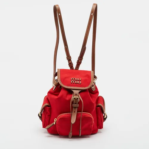 Miu Miu Red/Brown Canvas and Leather