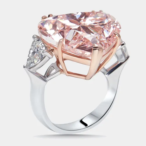 24.95 cts Pink Heart, Trillion Lab Grown Diamonds 18k Two Tone Gold Ring Size 54