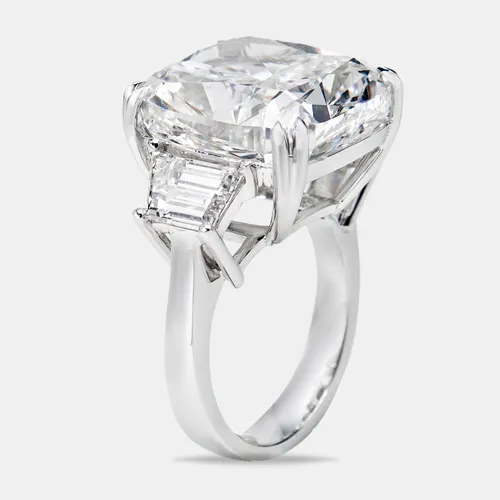 22.00 cts Cushion Cut and Trapezoid Lab Grown Diamond 18k White Gold Ring Size 53