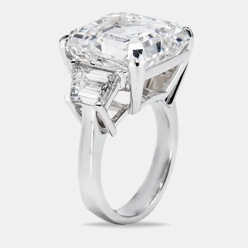 18.50 cts Asscher Cut and Trapezoid Lab Grown Diamond 18k White Gold Ring Size 53