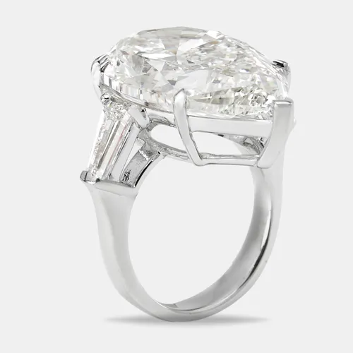 16.00 cts Pear and Trapezoid Lab Grown Diamond 18k White Gold Ring Size 52