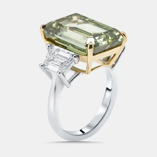 17 cts Emerald Cut, Trapazoid Lab Grown Diamonds 18k Two Tone Gold Ring Size 54