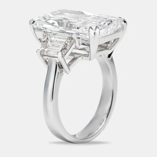 17.00 cts Radiant Cut and Trapezoid Lab Grown Diamond 18k White Gold Ring Size 52