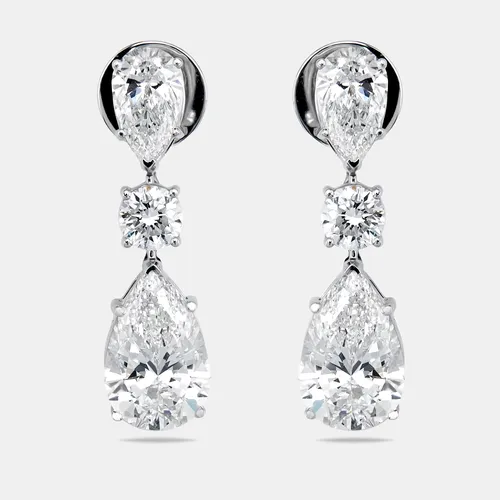 26.5 cts Pear, Round Lab Grown Diamonds 18k White Gold Earrings
