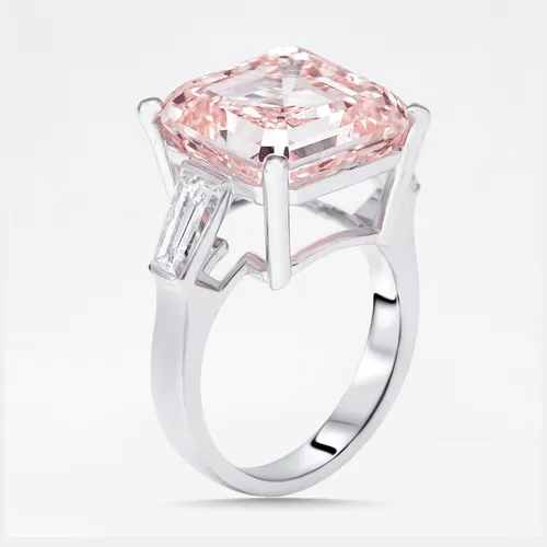 13 cts Pink Asscher, Trapezoid Lab Grown Diamonds 18k White Gold Ring Size 51