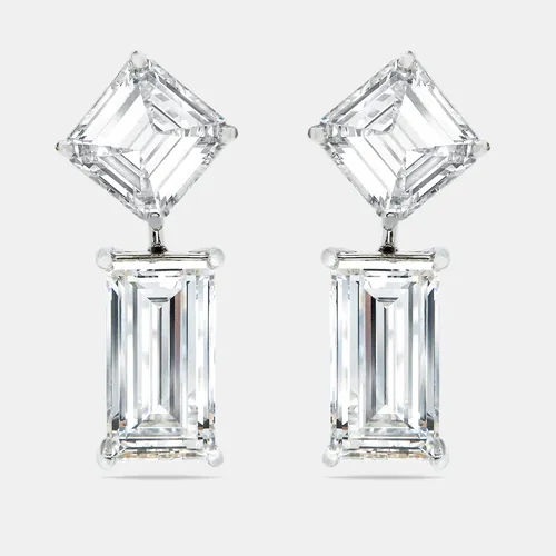 24.00 cts Emerald Cut and Asscher Cut Lab Grown Diamond 18k White Gold Earrings