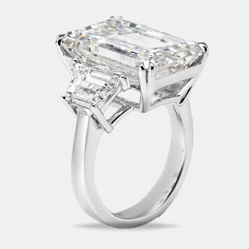 14.00 cts Emerald Cut and Trapezoid Lab Grown Diamond 18k White Gold Ring Size 54