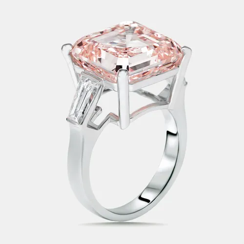 13 cts Asscher, Trapezoid Lab Grown Diamonds 18k White Gold Ring Size 54
