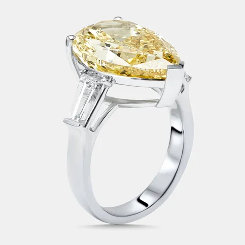 10 cts Pear, Trapezoid Lab Grown Diamonds 18k White Gold Ring Size 54