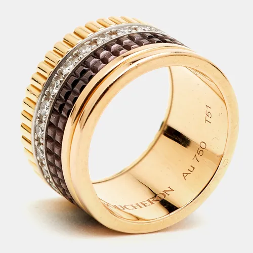 Boucheron Quatre Diamond PVD Coated 18k Three Tone Gold Ring Size 51