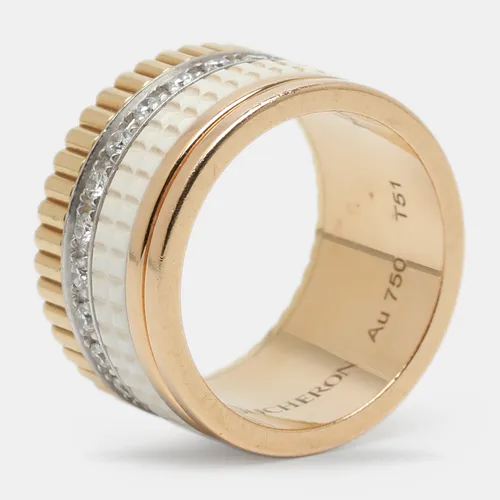 Boucheron Quatre Classique White Edition Ceramic Diamond 18k Three Tone Gold Rings EU 51 - US 5.75