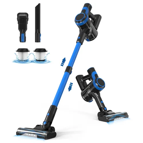 TASVAC V50 Cordless Vacuum Cleaner, 25000Pa Powerful Suction Stick Vacuum with LED Display, 40 Mins Runtime, 5-Stage Filtration & Detachable Battery for Home Cleaning