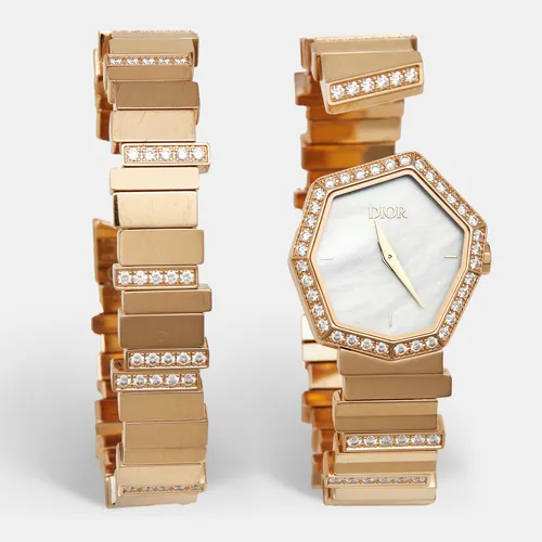Dior Gem Dior CD18117X1001 White Mother Of Pearl Dial 18k Rose Gold Diamond Women's Wristwatch 24.50 mm With Bracelet
