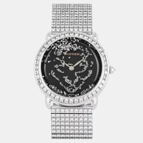Cartier Revelation D'une Panthere HPI01356 Black 18k White Gold Manual Winding Men's Wristwatch 37mm