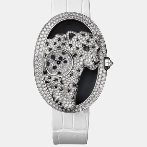 Cartier Panthere Ajouree de Cartier HPI00656 Black 18K White Gold, Diamond Manual Winding Women's Wristwatch 44.5 mm x 32.5 mm