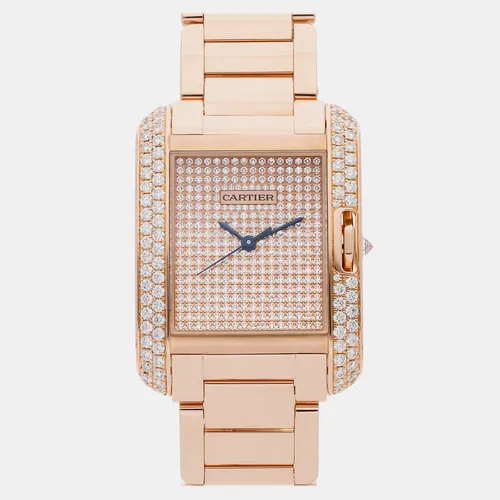 Cartier Tank Anglaise WT100012 Pink Rose Gold, Diamond Men's Wristwatch 39 x 29 mm