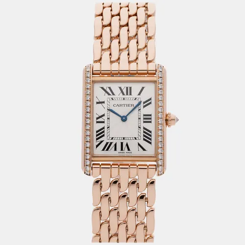 Cartier Tank Louis WJTA0021 White 18K Rose Gold Diamond Manual Winding Women's Wristwatch 33x25mm